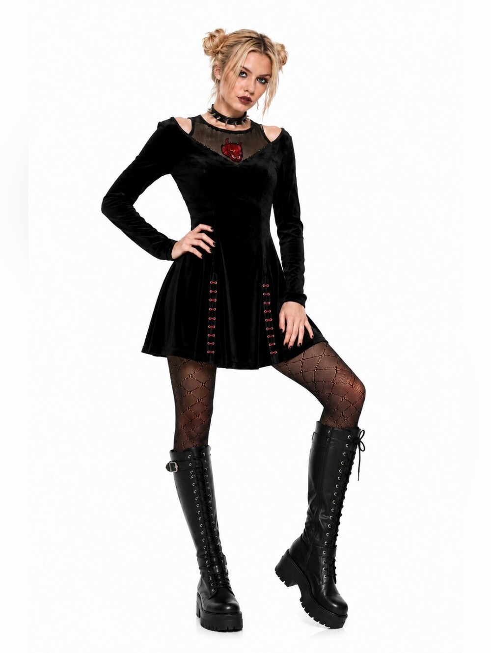 Punk Rave Satin Devil Mini Dress - Picture 3 of 13
